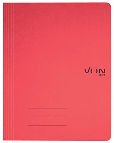 VON Leitz 10er Pack Schnellhefter A4, FSC-zertifizierter Karton in 335 g/m², Für 250 Blatt, Mappe für Schule, Studium & Haushalt, Recycelbar, Rot, 30130025