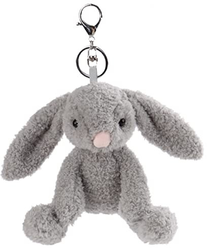 Apricot Lamb Peluche Porte-clés en forme de lapin rempli de 15 cm – Pendentif lapin avec porte-clés pour cordon, porte-clés et porte-clé – pour enfants – Pendentif sac d'école (gris)