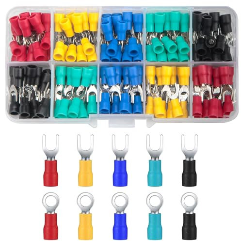 QOOSIKICC 200 Pezzi Capicorda Elettrici, Connettori Elettrici Terminali Assortiti Kit, Capicorda a Crimpare, Forcella, Occhiello Anello Isolati Capicorda Crimpatrice Crimp Capocorda Set