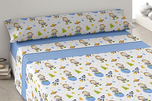 Degrees home Juego de Sabanas de Microfibra Infantililes de 90x190, Astronauta, 3 Piezas, Azul