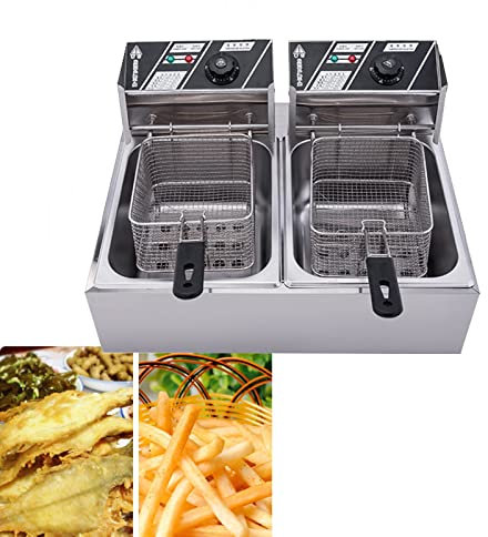 Niczu Friteuse Commerciale de 20 litres, Adaptée au Poulet Frit, Aux Frites et au Poisson, Friteuse Électrique à Double Réservoir en Acier Inoxydable avec Panier
