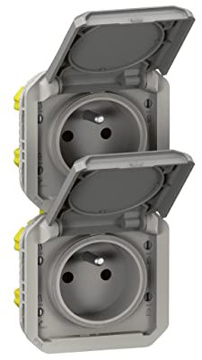 prise de courant - 2 x 2p+t - verticale - gris - composable - legrand plexo 069563l