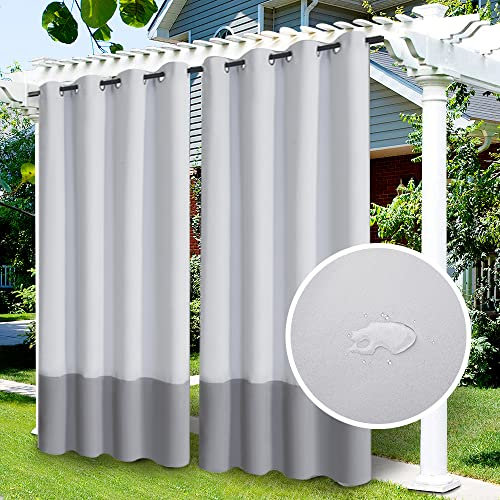 LiveGo Outdoor Vorhänge Wasserdicht, Verdunkelungsvorhang mit Ösen, Vorhang Blickdicht für den Gartenlaube, Schiebetür, Privatsphäre Wärmeisoliert(Platin+grau,2 PCS, 52 Wx94 L)