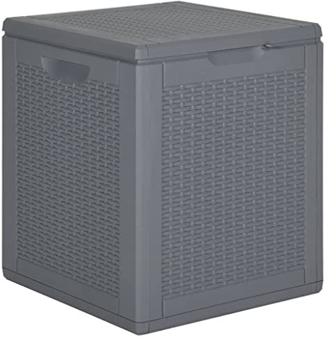 vidaXL Garden Storage Box- Grey, Lightweight, 90L Capacity, Polypropylene with Rattan Look for Patio and Garden Storage