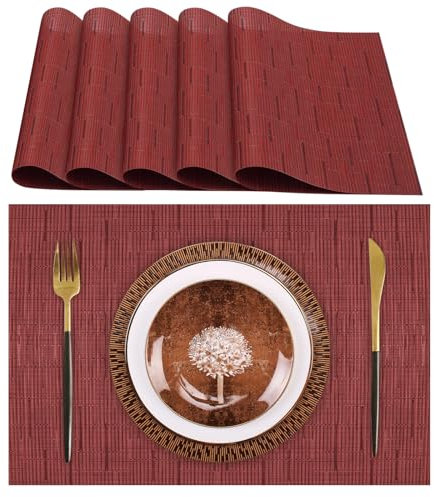 Lumaca Tischsets Abwaschbar, Set mit 6 Platzset, (70% PVC, 30% Polyester), hitzebeständig, rutschfest, für Küchentisch und Restaurants,Rot