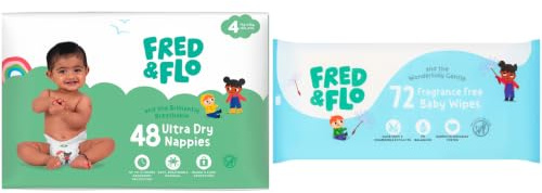 Fred & Flo Size 4 Nappies 48 Pack + 60 Fragrance Free Baby Wipes