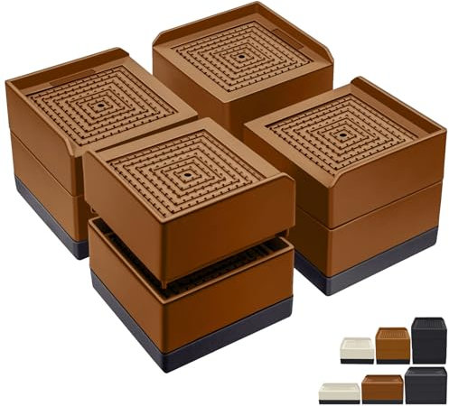 ANNKUT Bettmöbel-Erhöhungen, 7,6 cm, quadratisch, verstellbar, für Bett, Sofa, Tisch und Couch, Hebebühne auf 3,8 cm oder 7,6 cm, robuste Unterstützung bis zu 0,6 kg, 4 Stück, Braun