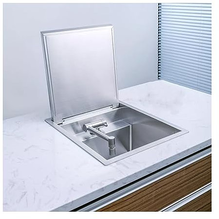 Fregaderos De Cocina Ocultos, Fregadero Oculto con Tapa, con Grifo De Cocina Abatible, Reducción De Ruido, Dispensación Suave, Área De Limpieza Grande (Color: Plata, Tamaño: 360x420mm)