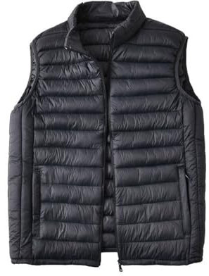 Doudoune sans Manche Homme -Hiver Hommes Couleur Unie Manteaux Léger sans Manches Vestes À Glissière Vêtements Chauds Gilet Hauts Grande Taille Extérieur Coupe-Vent,Noir,6XL