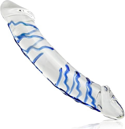 11 inch Huge Double Head Glass Dildo, Blue Swirl Rock Hard Large Realistic Crystal Penis with Vivid Glans for Double Sided, Anal Butt Plug G-spot Stimulator, Adult Sex Toy for Women