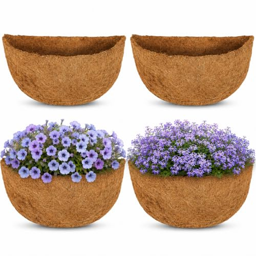 HFHOME 4 forros semicirculares de fibra de coco de 30 cm de diámetro, forro de repuesto de fibra de coco semicircular para macetas de pared, macetas de jardín para interiores y exteriores