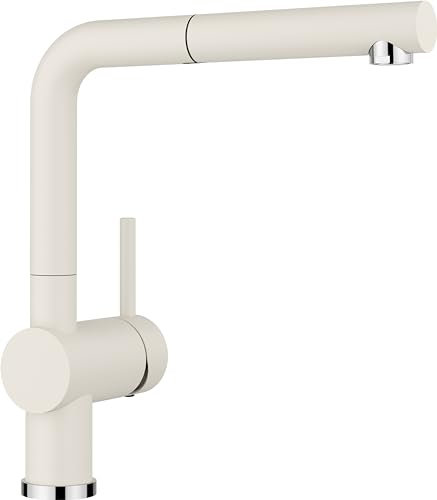 BLANCO LINUS-S | Küchenarmatur in softweiß | Hochdruck | Mit herausziehbarem Schlauch | Rückflussverhinderer | Keramik Kartusche | Gesicherte Wasserqualität & wassersparend