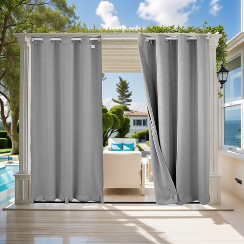 ele ELEOPTION Outdoor Vorhang Wetterfest, Outdoor Vorhänge mit Ösen, Upgrade 3D-Prägung Blickdicht Vorhang Anti-Falten UV-Schutz und Regenschutz Sichtschutz für Garten Terrasse und Balkon