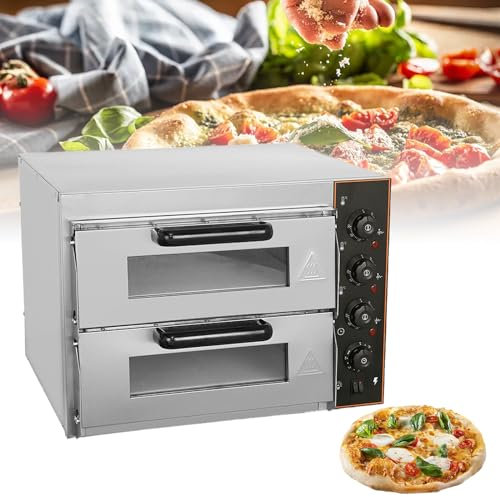 XoTiq Four à Pizza Commercial, Four à Pizza Double Couche, Grille-Pain Multifonction à Four électrique 3000 W, Plage de température 50~350 °C, 3 contrôles de température, Bretzel à Pizza à Domicile