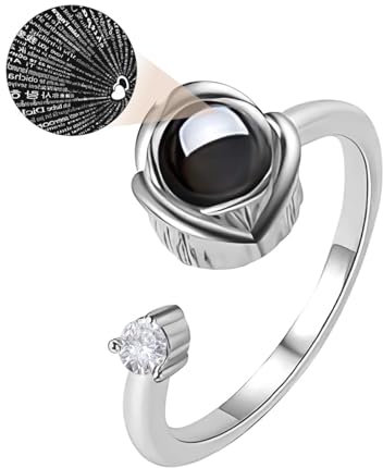 Emibele Ring mit Ich Liebe Dich in 100 Sprachen, Liebe Versprechen Zirkonia Ring, Einstellbare Offene Blume Ring für Frauen Liebling Freundin Mutter Valentinstag Geburtstag, Silber
