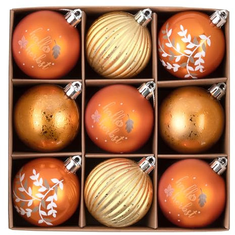 Valery Madelyn 9 Stück Weihnachtskugeln Herbst Halloween Deko zum Aufhängen,6cm Bronze Kugeln für Weihnachtsdeko Herbstdeko,Hängend Ornament für Baumdeko