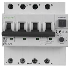E-Corner | Interruttore Magnetotermico Differenziale Elettronico Tipo A | 3P+N 5 MODULI 16A 30mA | 415V AC 50HZ | Confezione singola
