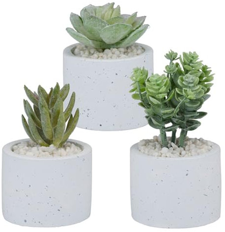 Murago - 3 x Kunstpflanzen im Topf - Sukkulenten Tischdeko künstliche Mix klein Mini Zimmerpflanze Kunstblumen Set Für Badezimmer Büro Gastro