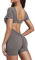 ZAAYO Damen Jumpsuit Kurz Eng Scrunch Butt Bodysuit U Kragen Body Einteiler Yoga Sexy RüCkenfrei Sport Overall Romper Gym Workout Bodycon Grau S