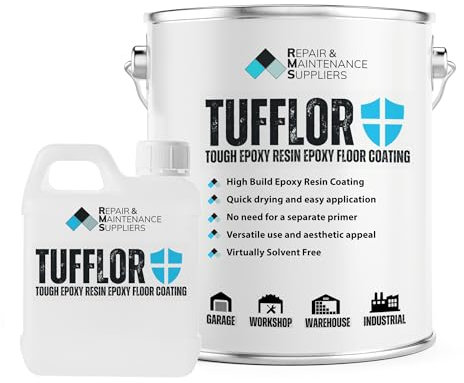 RMS Tufflor Tough Epoxy Resin 2 Pack Concrete Floor Paint Protective Coating | High Build, Durable, and Waterproof | Ideal for Garage, Workshop, Factory, Warehouse & Industrial Applications