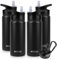MURBONE Edelstahl Trinkflasche 500ml (+2 Deckel)-mit Strohhalm,BPA frei,Thermosflasche Auslaufsicher,Kohlensäure Geeignet,Thermoskanne Vakuum Doppelwandisolierung für Sport, Reisen, Camping(4er Set)