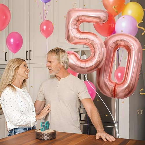 50 Geburtstag Deko zahlen luftballon 50 jahre | Folienballon Roségold - für 50. Geburtstagsdeko Männer Frauen Ballon Zahl Deko zum Geburtstag fliegt mit Helium 50.Geburtstagsparty 40-101cm