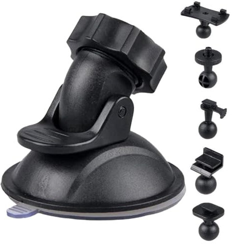 Dashcam Mount Suction - Car Window Camera Mount with 5 Adapters | Adjustable Strong Suction Phone Stand | 360 Degree Car Phone Holder Mount for Windshield Video Recording Vlog Reco