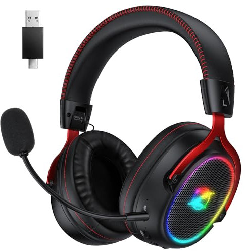 Cuffie Gaming Wireless per Ps4/Ps5/PC, Cuffie Wireless con Microfono 2.4GHz + 5.3 Bluetooth Bassa Latenza, Cuffie con 7.1 Stereo Surround Sound, Durata di Oltre 40+ Ore