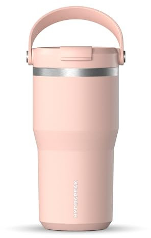 Hydrapeak Nomad - Vaso de 24 onzas con asa y tapa para sorbo, vaso a prueba de fugas, popote de tapa de vaso, vasos de doble aislamiento, 24 onzas, acero inoxidable (peonía)