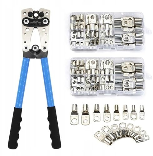 ZAXER Kabelcrimpzange – Crimpzange für Aderendhülsen – 120 Endhülsen - Arbeitsbereich: 6,0-50,0 mm² - Werkzeugstahl - drehbare Crimpmatrizen HEX-Tech – Set mit 120 Endhülsen – Verzinktes Kupfer