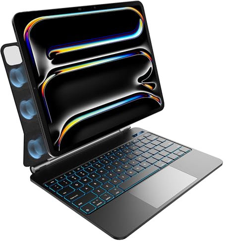 HOUCC Keyboard Case for iPad Pro 2024 13 inch M4, Bluetooth Keyboard with Magnetic Stand, Trackpad, 7 Color Backlight Keyboard, Black