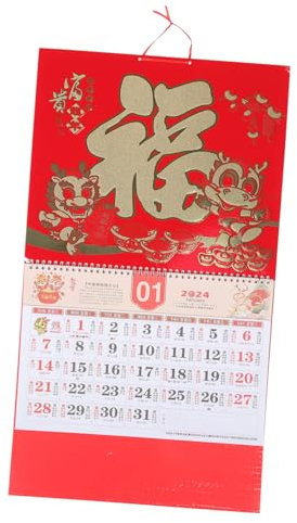 Parliky Dekorativer Hängender Kalender Traditioneller Chinesischer Wandkalender Mit Goldfolie Für Jahr Des Drachen Zur Festgestaltung Für Zuhause Und Büro