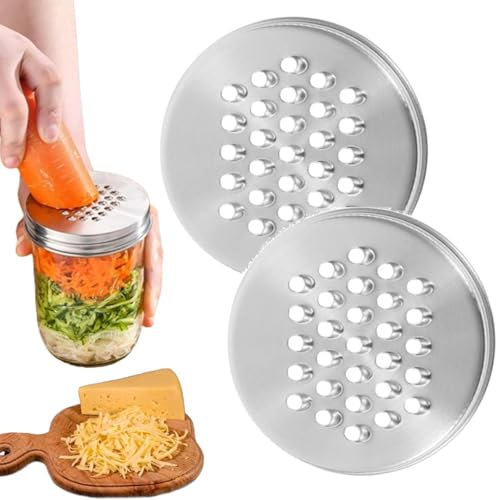 Mason Jar Grater Lid, Stainless Steel Regular Mouth Mason Jar Grater Lids Cheese Grating Lid Kitchen Cutter Lid for Vegetable Potato Carrot (2pcs)