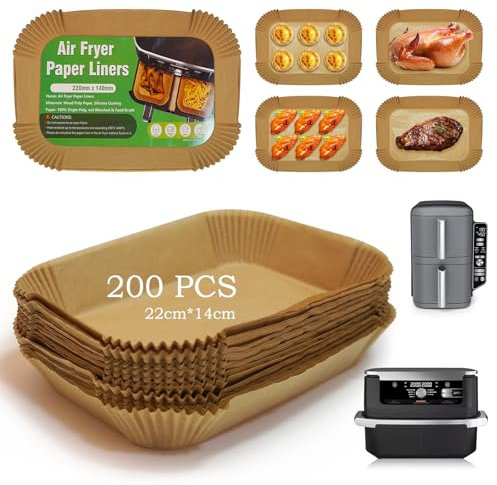 VIRIECH Papel Antiadherente para Airfryer - 200 Piezas para Freidora de Aire Ninja Flex Drawer Dual Zone SL400EU/SL401EU 4,75L - Compatibilidad Garantizada con Ninja/Salter/Tower