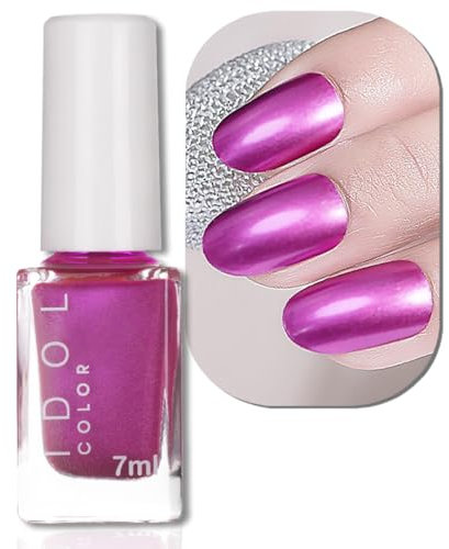 Metallic Nail Polish - 3D Mirror Varnish, Pink Quick Dry Long Lasting Effect, No UV Needed, Non-Toxic, Holographic for Christmas Nail Art