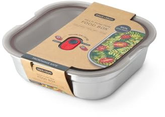 BLACK+BLUM - Lunch Box - Microwavable Stainless Steel, Plastic-Free Lunch box with Leak Proof, Airtight, Lockable Lid - Microwave, Dishwasher and Oven Safe - Small Square, 1.1l