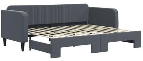 vidaXL Tagesbett, Sofabett Ausziehbar, Gästebett Schlafsofa für Schlafzimmer Wohnzimmer, Ausziehbett Sofa Bettsofa, Modernes Design, Dunkelgrau 90x200cm Samt