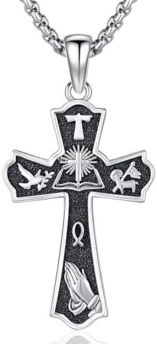 Kreuz Halskette für Herren Damen, 925 Sterling Silber Kruzifix Kreuz Anhänger Halskette mit Edelstahl Kette Christlicher Schmuck Amulette Geschenke für Männer