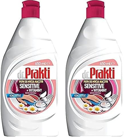 dr.Prakti Detersivo per piatti a mano Sensitive+Vitamine, non irrita la pelle, concentrato ed efficace, 650 ml (Confezione da 2)
