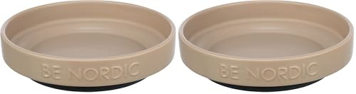 TRIXIE BE Nordic 24525 Gamelle Plate en céramique pour Petit Chat avec revêtement en Caoutchouc antidérapant 300 ML Taupe Diamètre 16 cm (Lot de 2)
