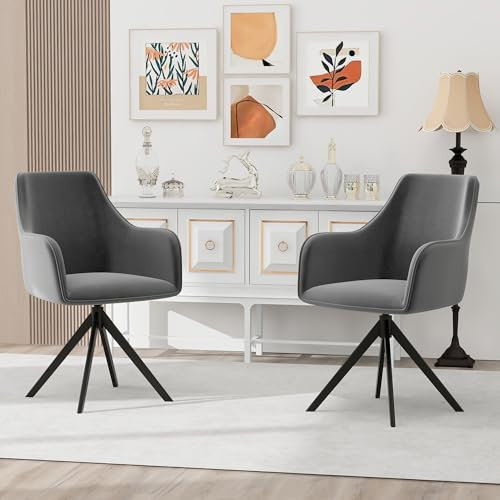 boorbin Eleganter um 360°drehbare Samt-Armlehnstuhl mit verstellbaren Fußpolstern, Ideal für Wohnzimmer, Esszimmer und Küche (2, Grau)