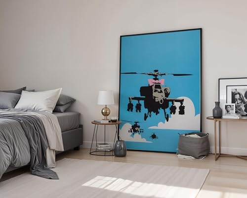 Banksy Art| Banksy Happy Choppers-Pink Bow Helicopter Framed Poster Print Wall Art Image Home Decor Artworks Framed Poster Different Sizes and Colours