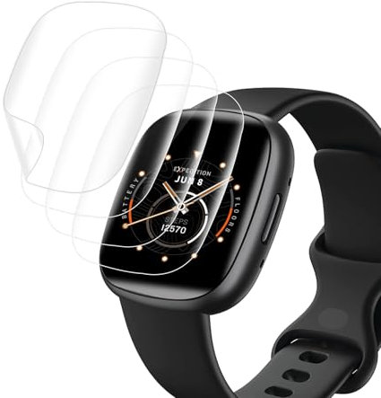 Carantee 4 Stück TPU Schutzfolie für Panzerglas für Fitbit Versa 3/Sense/Sense 2, 3D-Volle Bedeckung Bläschenfrei Versa 3 Folie Schutzglas, Anti-Kratz, Anti-Öl, HD Fitbit Versa 3 Displayschutzfolie