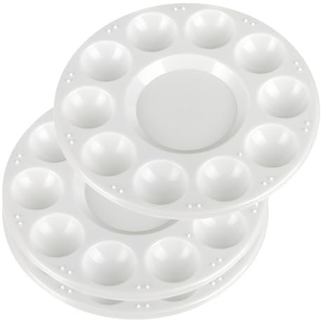 Paint Palette 3 Pcs Plastic Round Paint Tray Mixing Palettes with 10 Wells and 1 Central Reservoir for Wet Watercolor Acrylic and Oil DIY Craft Professional Art Painting 16.8x16.8 cm