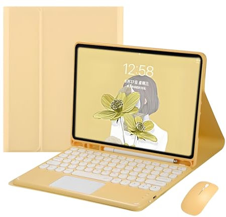 JZ Clavier Tactile magnétique combiné Cas pour iPad Pro 12.9 inch（6th/5th/4th/3rd Case avec Clavier Cover et Souris (Stylo Non Inclus) ﻿ for iPad Pro 12.9 inch（2022/2021/2020/2018 - Yellow