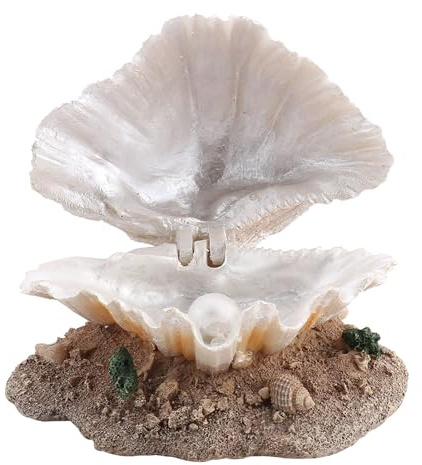 Hapivida Aquarium Shell Decoration, Aerating Action Ornament Giant Clam Fish Tank Aquarium Decor Shell Pearl Air Stone Bubble Decoration for Fish Tank