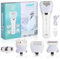 Rasoio Elettrico Donna, 5 in 1 Epilatore Viso Donna Femminile con 2 Velocità, Ricaricabile USB, Epilatore per le Gambe e Corpo, Depilatore Corpo Donna con Esfoliante, Pulizia e Massaggio del Viso