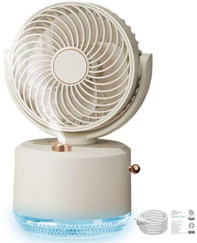 Ventilateur de brumisation – Ventilateur de refroidissement portable rechargeable avec pulvérisation d'eau | Brume sans fil haute puissance pour voyage et utilisation en extérieur | Brumisation USB à