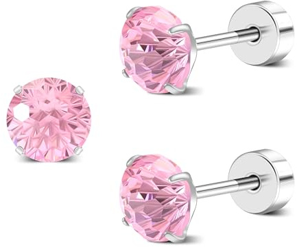 ZDE Titanium Frauen Flatback Ohrringe AAAA+ Cubic Zirkonia Silber CZ simulierte Diamant Ohrringe Stud Hypoallergen Knorpel Ohrring Schmuck 6mm
