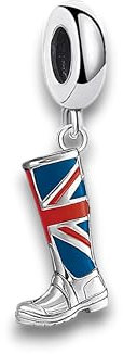 Streetculture Gummistiefel mit Union Jack Schuh Stiefel - England Union Jack Bead Herz Liebe Big Ben London UK Urlaub - Bettelarmband Anhänger Schmuck Zubehör 925 Silber Sterlingsilber